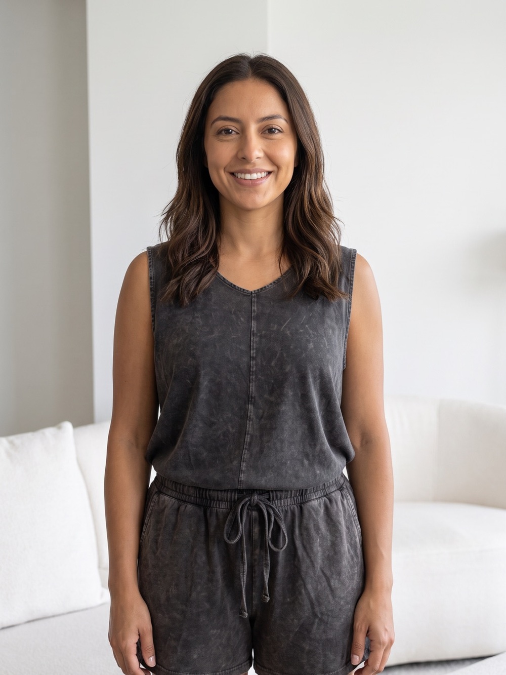 Washed Black Sleeveless Short Set